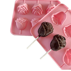 3D ROSE FLOWER LOLLIPOP MOULD 6 CAVITY 1PCS