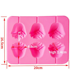 3D ROSE FLOWER LOLLIPOP MOULD 6 CAVITY 1PCS