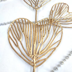 ARTIFICIAL GOLD LOVE HEART TROPICAL LEAF TOPPER 3PCs