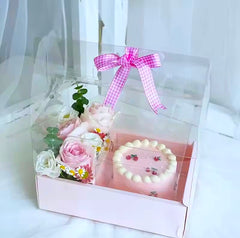 BENTO CAKE AND FLOWERS BOX WITH CLEAR COVER