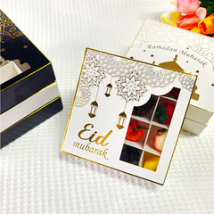 EID MUBARAK 16 HOLES CHOCOLATE BOX WITH WINDOW (SQUARE)