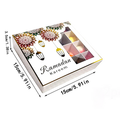 WHITE RAMADAN MUBARAK 16 HOLES CHOCOLATE BOX WITH WINDOW (SQUARE)