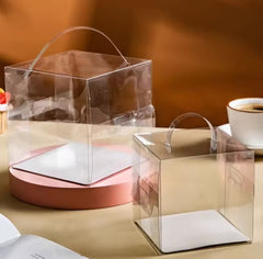 CLEAR BENTO BOX WITH HANDLE AND CAKE BOARD
