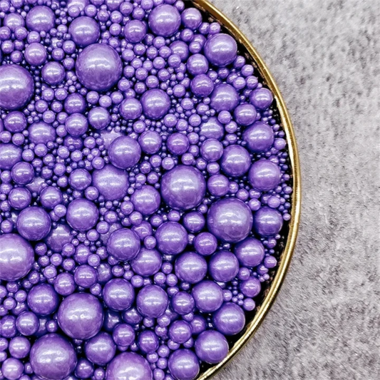 MIXED SIZES PURPLE SUGAR PEARLS 125 GMS 1220