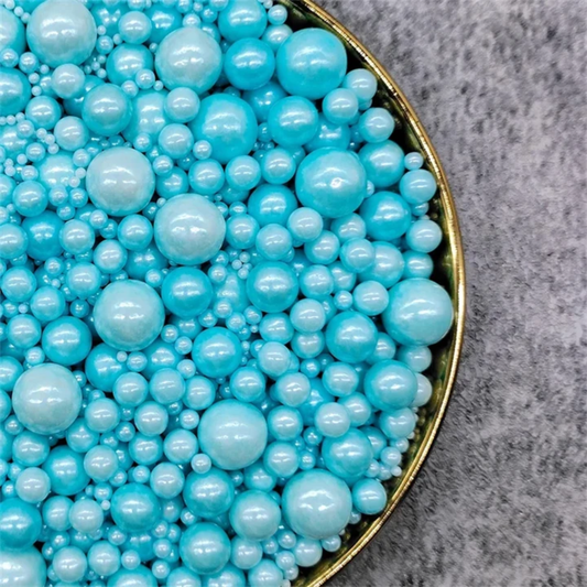 MIXED SIZES TURQUOISE BLUE SUGAR PEARLS 125 GMS 1220