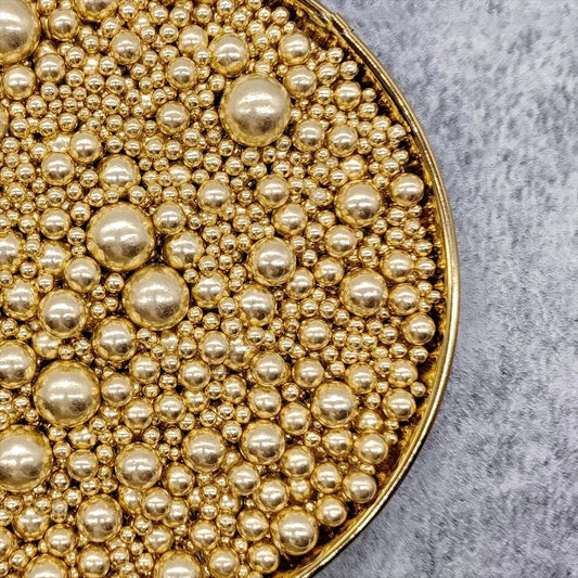 MIXED SIZES SHINY/METALLIC GOLD SUGAR PEARLS 125G 1000
