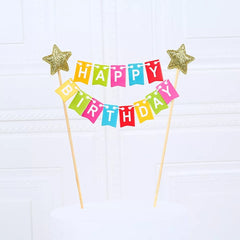 RAINBOW FLAG BANNERS HAPPY BIRTHDAY PAPER CAKE TOPPER