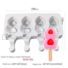 MINI DOUBLE HEARTS CAKESICLES/ICE POP/LOLLIPOP MOULD 4 PCS