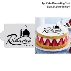 RAMADAN KAREEM MESSAGE WITH MOSQUE CAKE STENCIL
