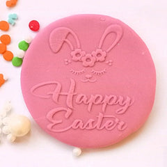 HAPPY EASTER BUNNY HEAD WITH FLOWERS OUTBOSS STAMP/DEBOSSER