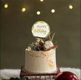 ROUND HAPPY BIRTHDAY CAKE TOPPER WITH FOIL EDGES