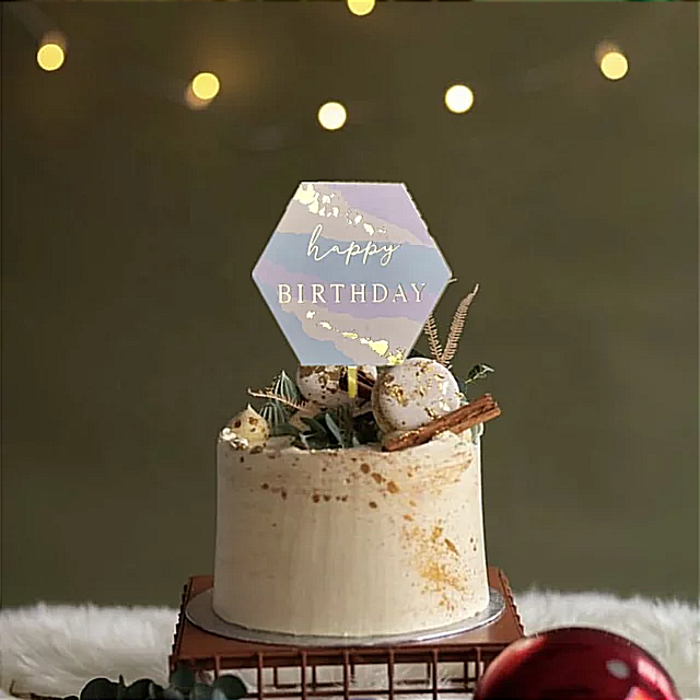 HEXAGON HAPPY BIRTHDAY CAKE TOPPER WITH ACRYLIC PAINT AND GOLD FOIL