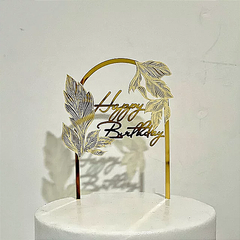 FEATHERS LASER ENGRAVED HAPPY BIRTHDAY CAKE TOPPER