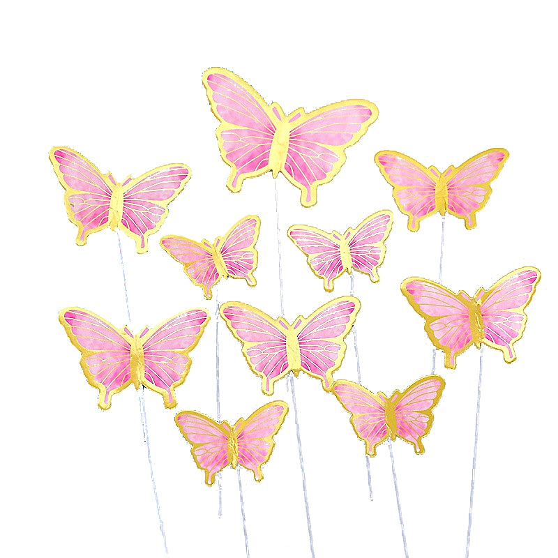 FINE GOLD DETAIL WING PAPER BUTTERLIES TOPPERS 10 PCS SET