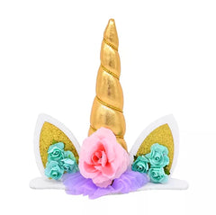 UNICORN HORN WITH EARS AND FLOWERS CAKE TOPPER
